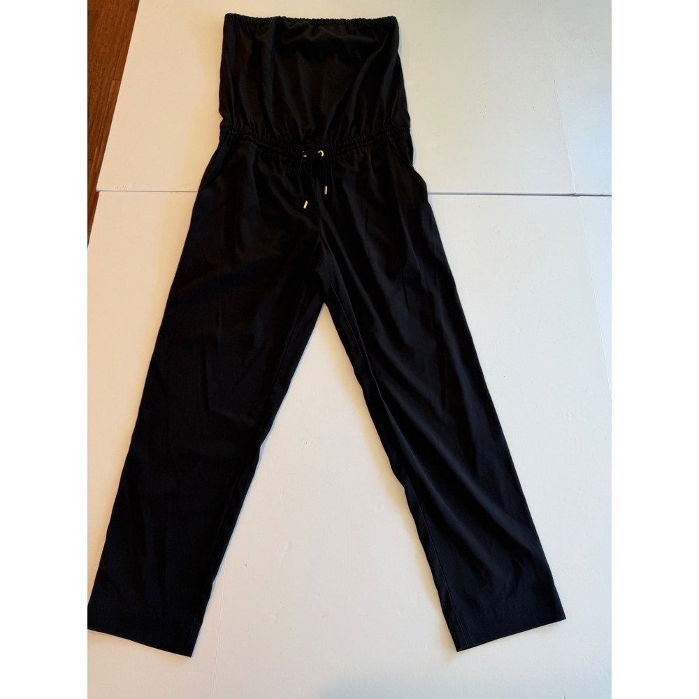 Express Womens Black Strapless Drawstring Waist Jumpsuit Size S Pockets